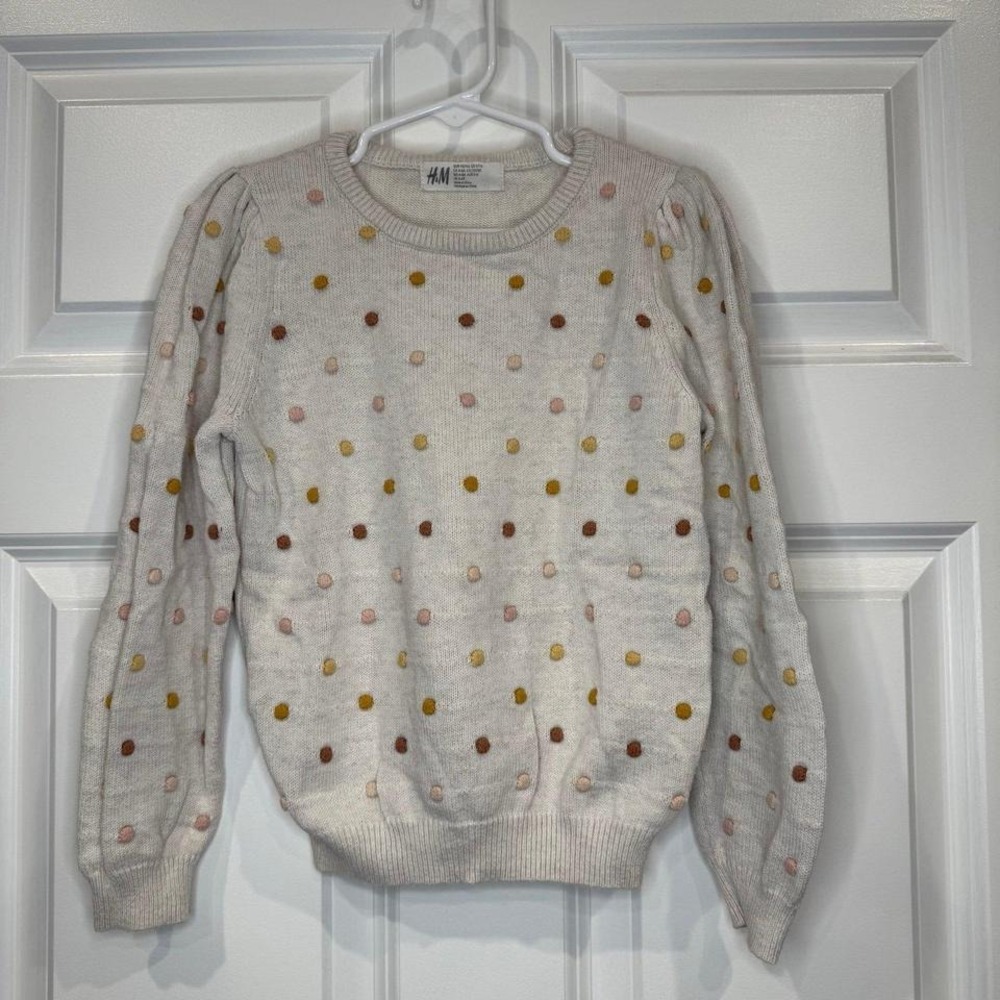 H&M Polka Dot Sweater‎ Kids Girls Beige Brown Pink Size 4-6 Years